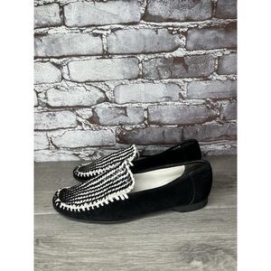 Stephane Kelian Paris Flight Woven Black Suede White Flats Women Sz 8.5B US/39EU